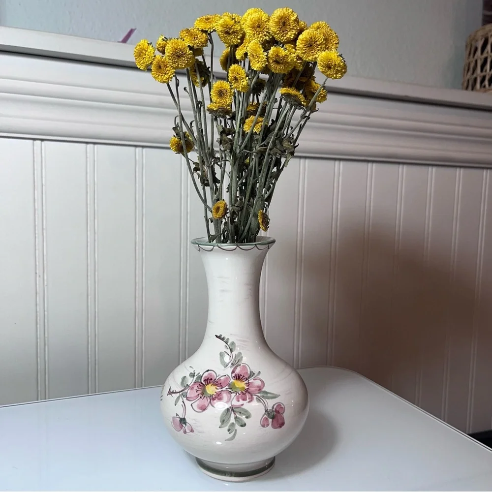 VTG Dumler & Breiden 121 Vase West German Pottery MCM Fat Lava Floral Butterfly